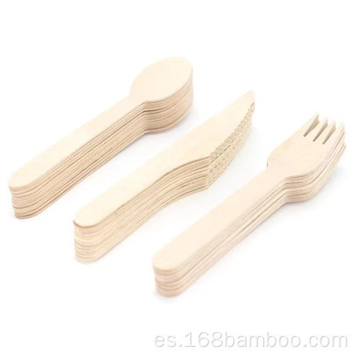 Bosque de madera de abedul biodegradable cucharada y cuchillo